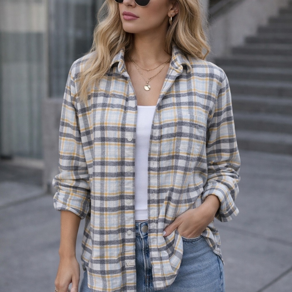 Frank & Eileen Plaid Button-Down Shirt in Gray, Cream & Yellow